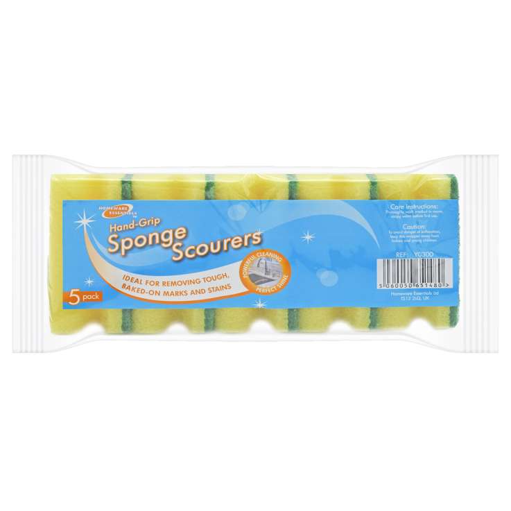 Homeware Essentials Hand Grip Sponge Scourers 5 Pack