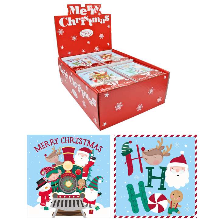 Boxed Christmas Cards In Display Box 12 Pack - Cute Santa