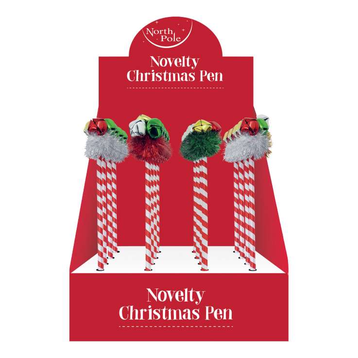 Christmas Tinsel Jingle Bell Pens - Assorted Colours