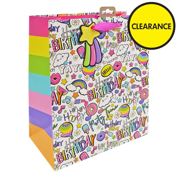 Large Gift Bags (26.5cm x 33cm) - Birthday Girly Text