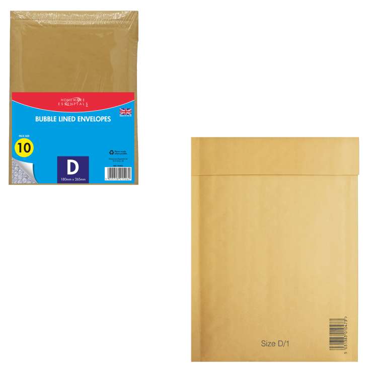 Homeware Essentials Bubble Lined Manilla Envelopes (180mm x 265mm) - Size D