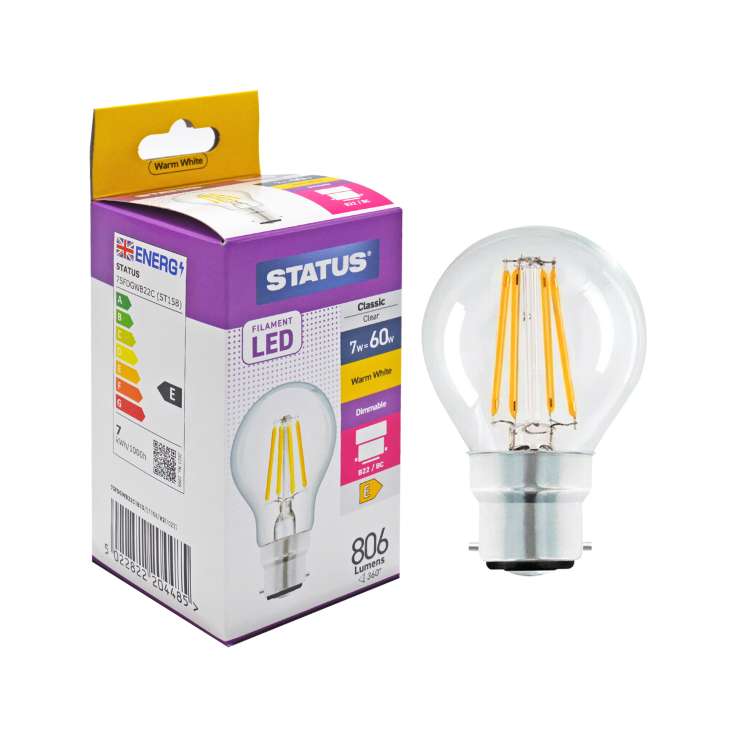 Status Filament LED Classic Light Bulb (7w=60w) Bayonet (B22) - Dimmable