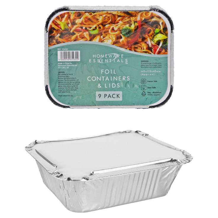 Homeware Essentials Foil Containers & Lids (14cm x 11.3cm) 9 Pack