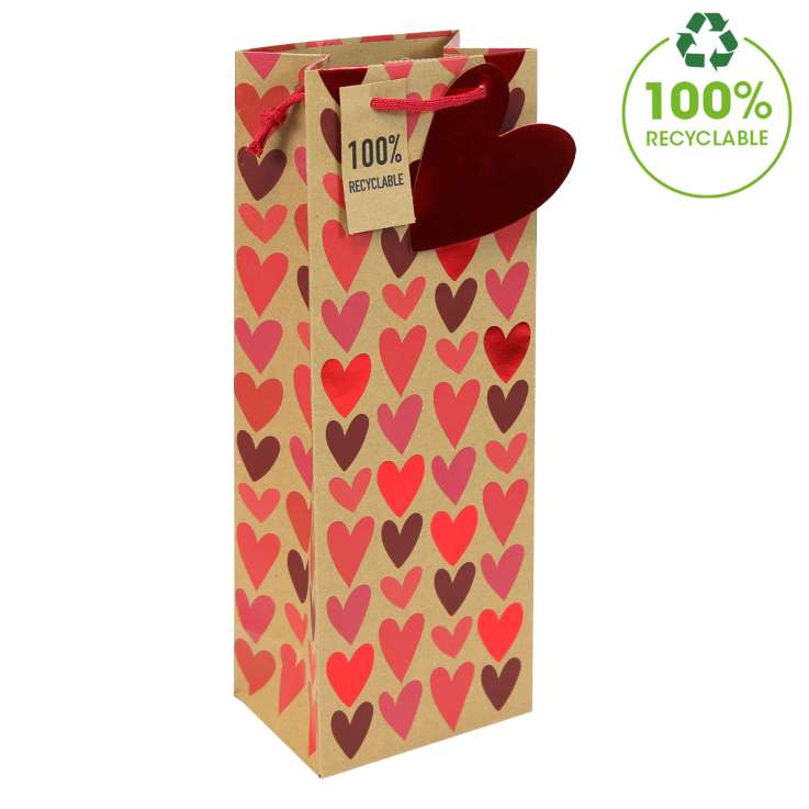 Bottle Gift Bags - Kraft Hearts