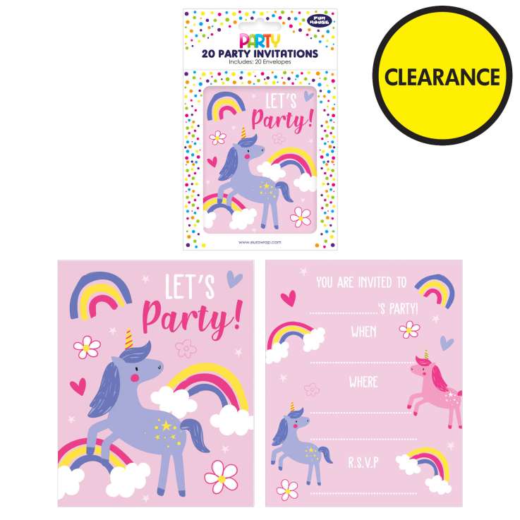 Party Invitations 20 Pack - Unicorns