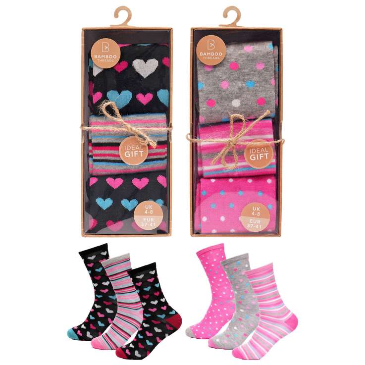 Ladies Bamboo Argyle Socks Gift Box (Size 4-8) - Assorted Colours