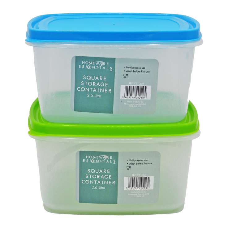 Homeware Essentials Square Storage Container (2.6L) - Assorted Colours