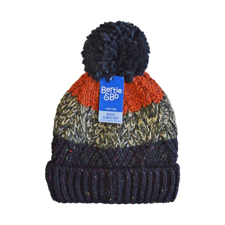 Boys Cable Knit Fleece Lined Hat