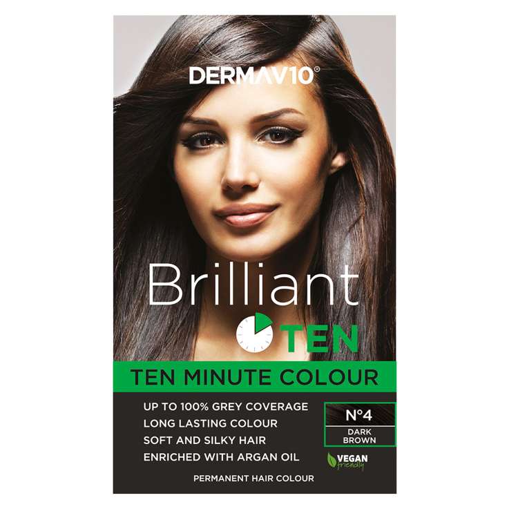 Derma V10 Brilliant Ten Permanent Hair Colour - No.4 Dark Brown