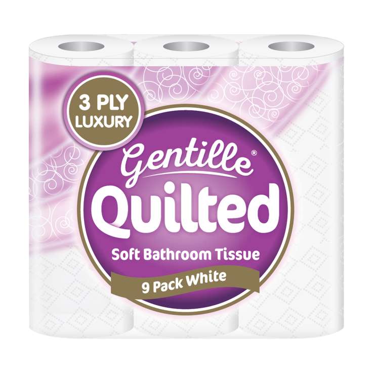 Gentille Quilted White Toilet Paper Luxury (3 Ply) 9 Pack