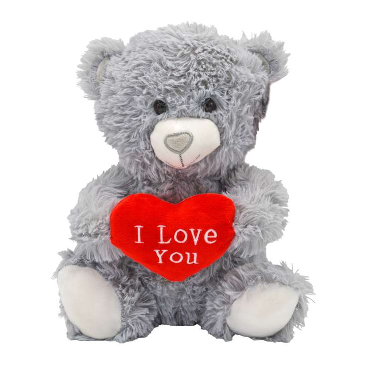 Plush Teddy 'I Love You' (25cm) - Grey