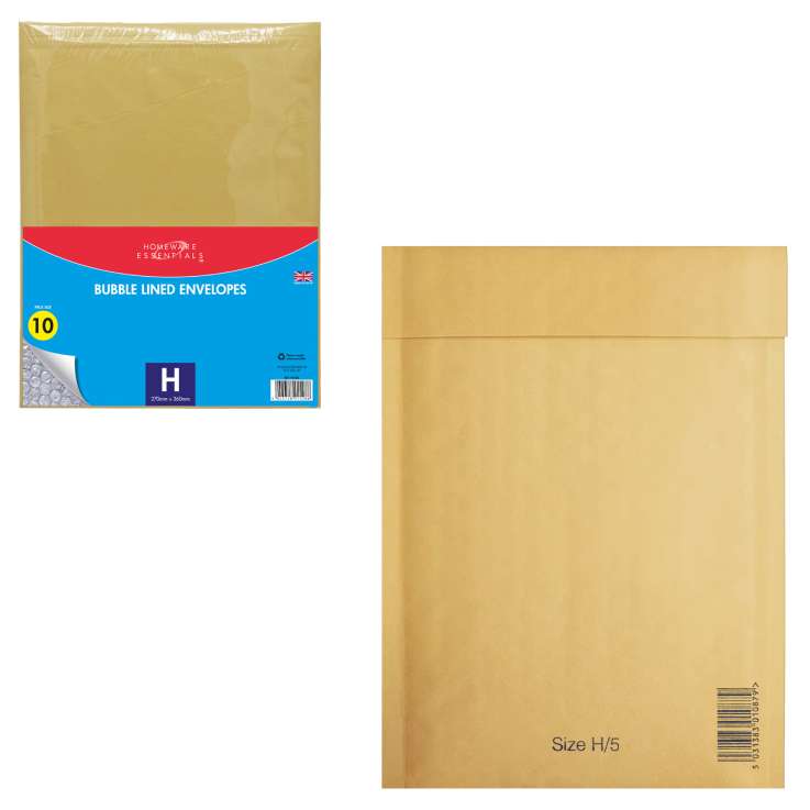 Homeware Essentials Bubble Lined Manilla Envelopes (270mm x 360mm) - Size H