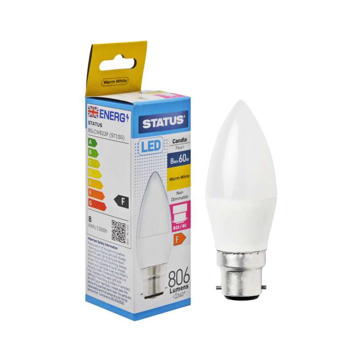 Status LED Candle Light Bulb (8w=60w) Bayonet (B22)