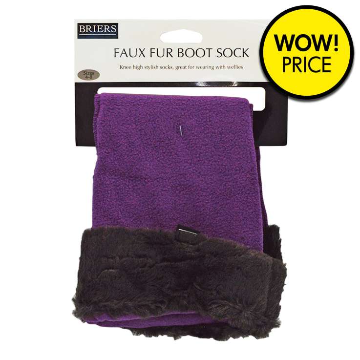 Briers Faux Fur Boot Sock - Purple (Size: 4-8)