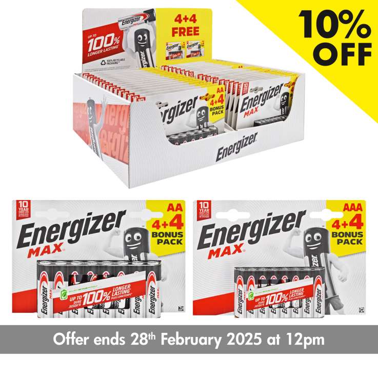 Energizer Max Alkaline Batteries 4 Pack (+4 FREE) - AAA & AA