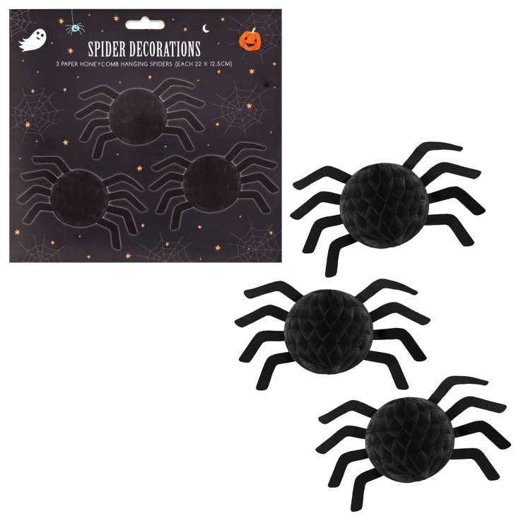 Halloween Paper Honeycomb Hanging Decorations (22cm x 12.5cm) 3 Pack - Spider