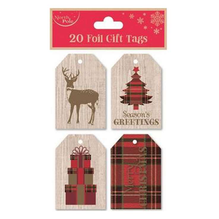 Christmas Gift Tags 20 Pack (Assorted) - Kraft Foil / Tartan