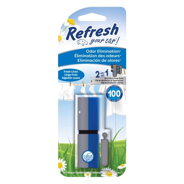 Refresh Car Air Freshener 2 in 1 Vent Clip & Pump Spray (5ml) - Fresh Linen