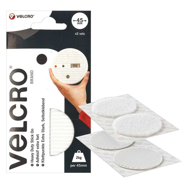 Velcro Heavy Duty Stick On Coins (45mm) 2 Pack - White