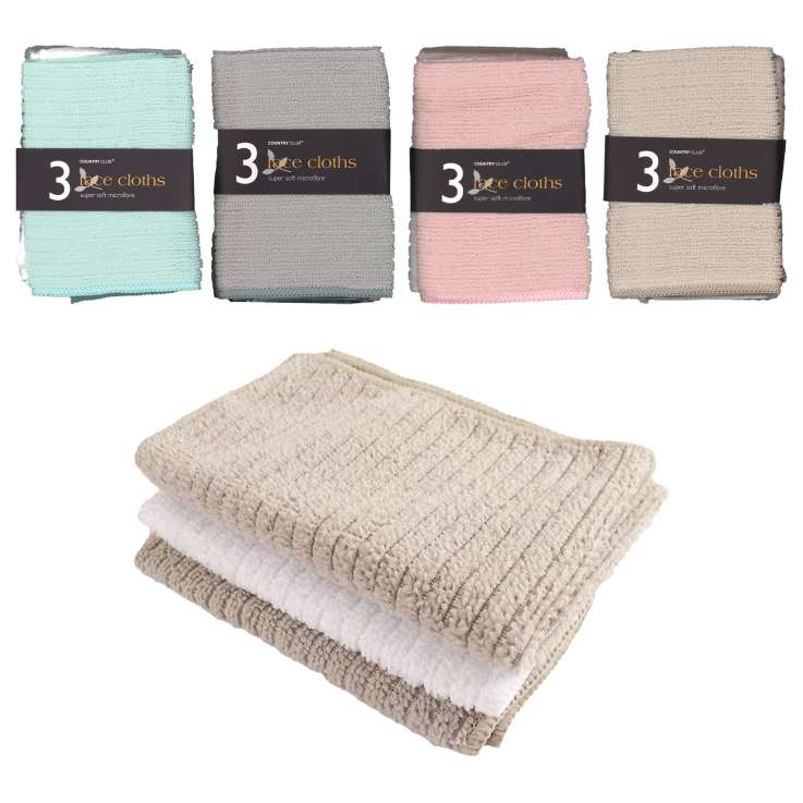 Country Club Microfibre Face Cloths (28mx28cm) - Assorted Colours