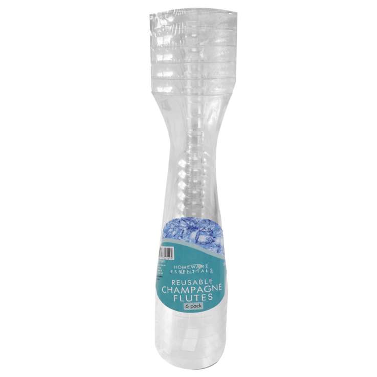 Homeware Essentials Reusable Plastic Champagne Flutes (150ml) 6 Pack