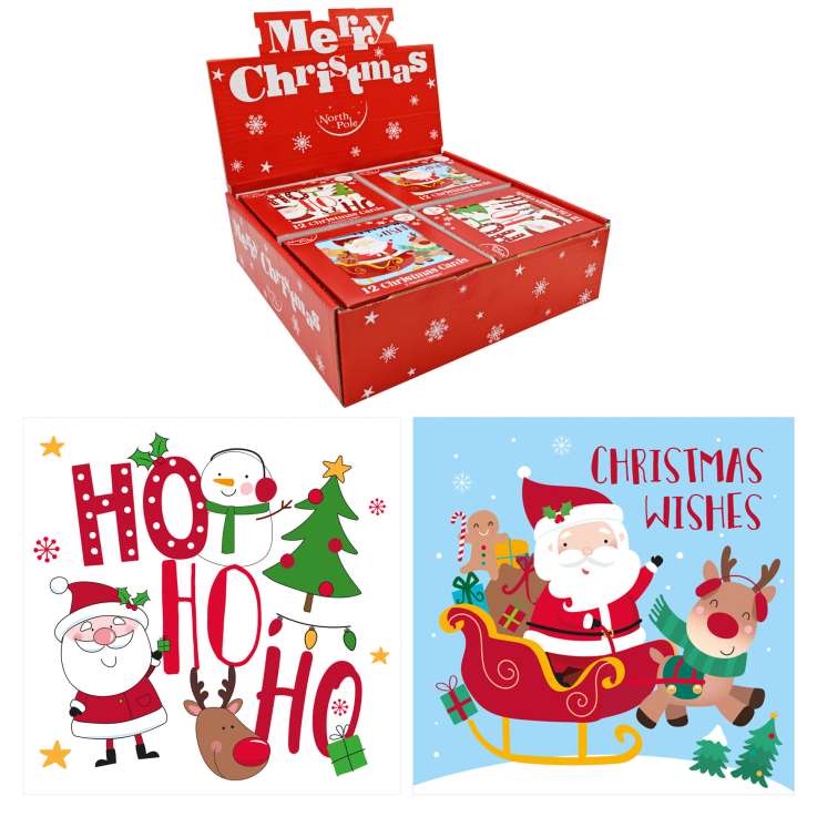 Boxed Christmas Cards In Display Box 12 Pack - Cute Santa