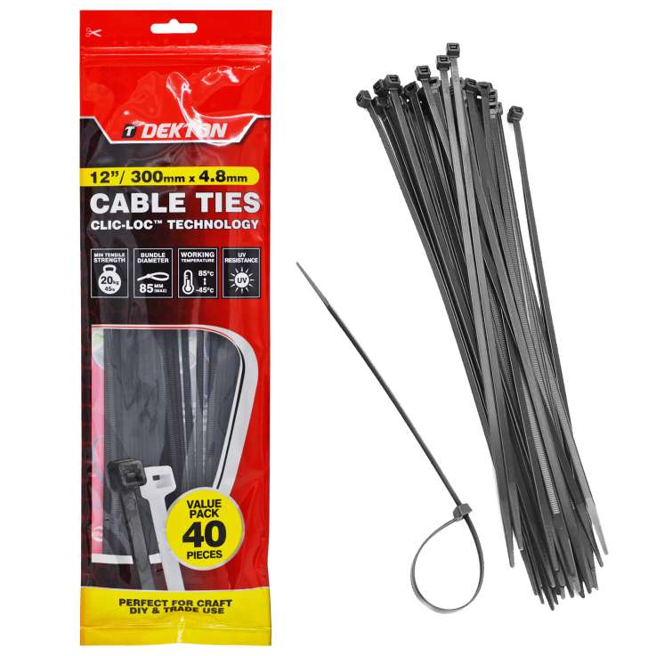 Dekton Cable Ties (4.8mm X 300mm) 40 Pack - Black