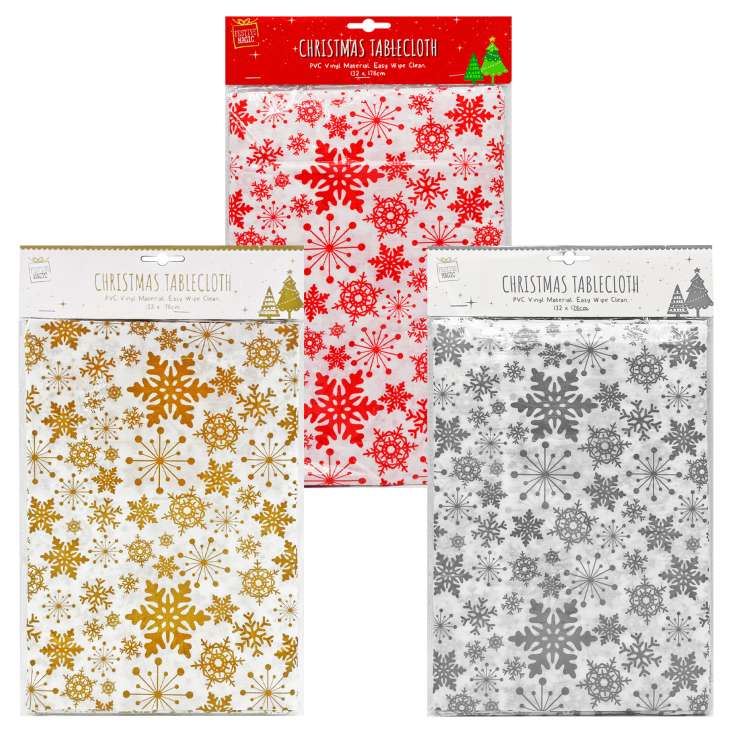 Christmas Snowflake PVC Tablecloths (132cm x 178cm) - Assorted Colours