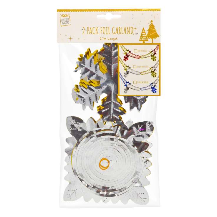 Foil Garland 2.7M 2 Pack - Silver & Gold