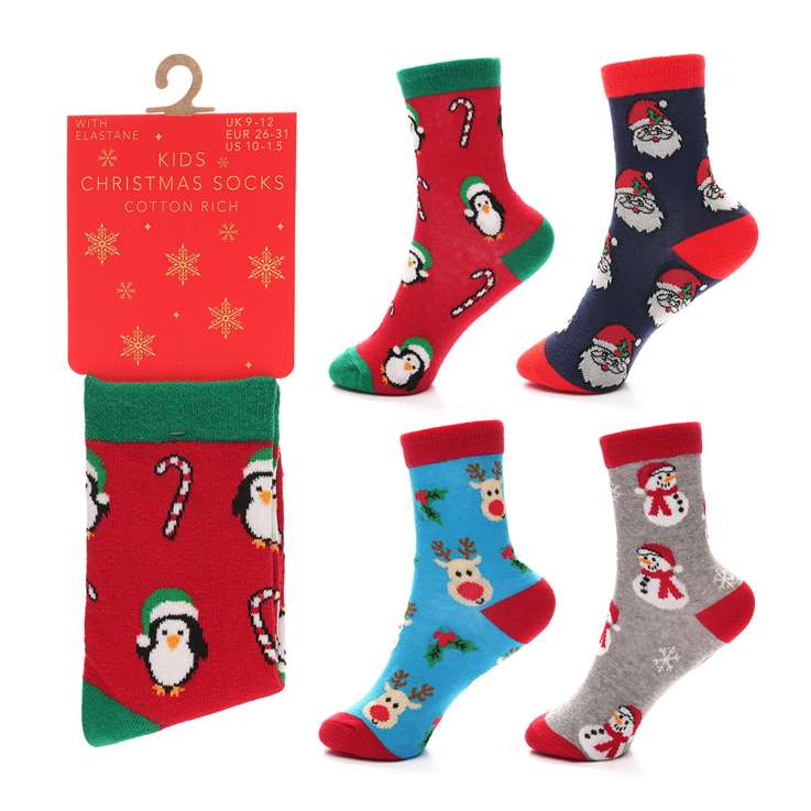 Kids Cotton Rich Christmas Socks (Size: 9-12) - Assorted Designs