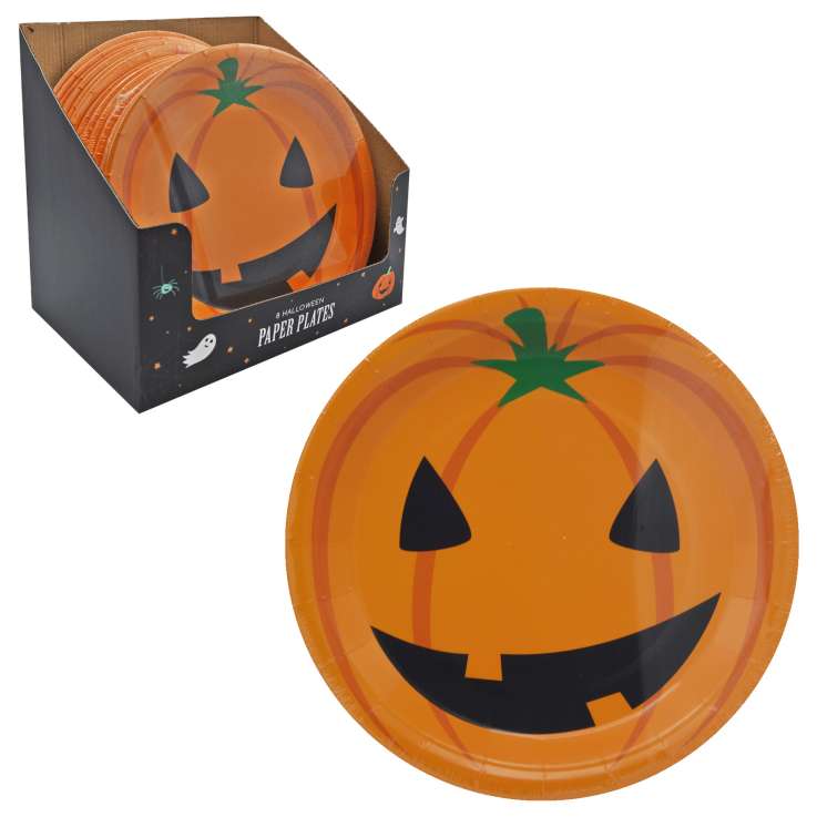 Pumpkin Paper Plates (23cm) 8 Pack