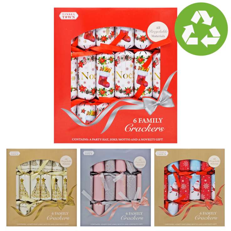 Christmas Family Crackers (15") 6 Pack - Assorted Colours