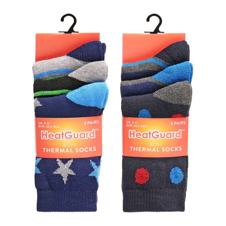 HeatGuard Boys Thermal Socks (Assorted Sizes) 3 Pack - Assorted Colours