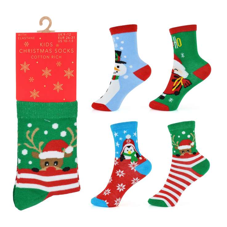 Kids Cotton Rich Christmas Socks (Assorted Sizes) - Assorted Designs