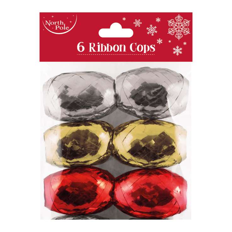 Christmas Ribbon Cops 6 Pack - Assorted Colours