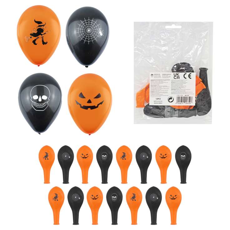 Halloween Balloons (23cm) 12 Pack - Assorted Designs