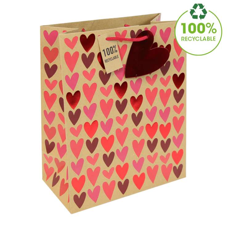 Large Gift Bags (26.5cm x 33cm) - Kraft Hearts