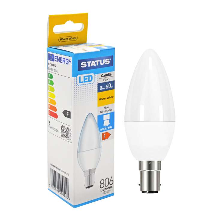 Status LED Candle Light Bulb (8w=60w) Small Bayonet (B15)