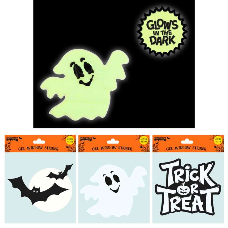 Halloween Glow in the Dark Gel Window Stickers (20cm) - Assorted