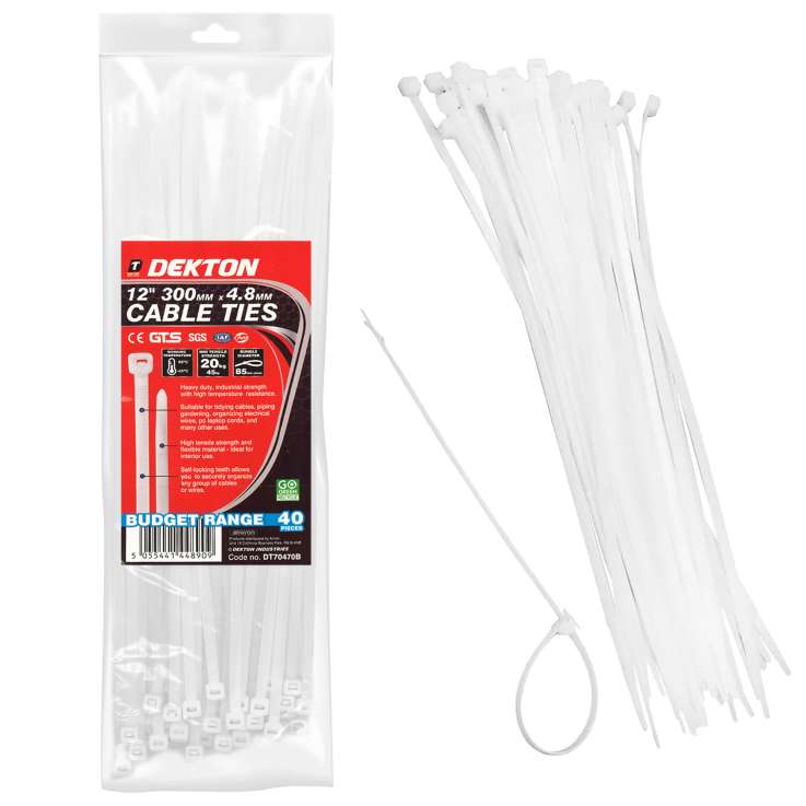 Dekton Cable Ties (4.8mm X 300mm) 40 Pack - White