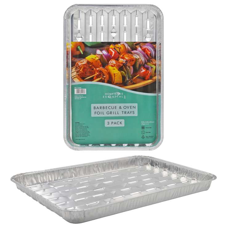 Homeware Essentials BBQ & Oven Foil Grill Trays (34cm x 23cm) 3 Pack