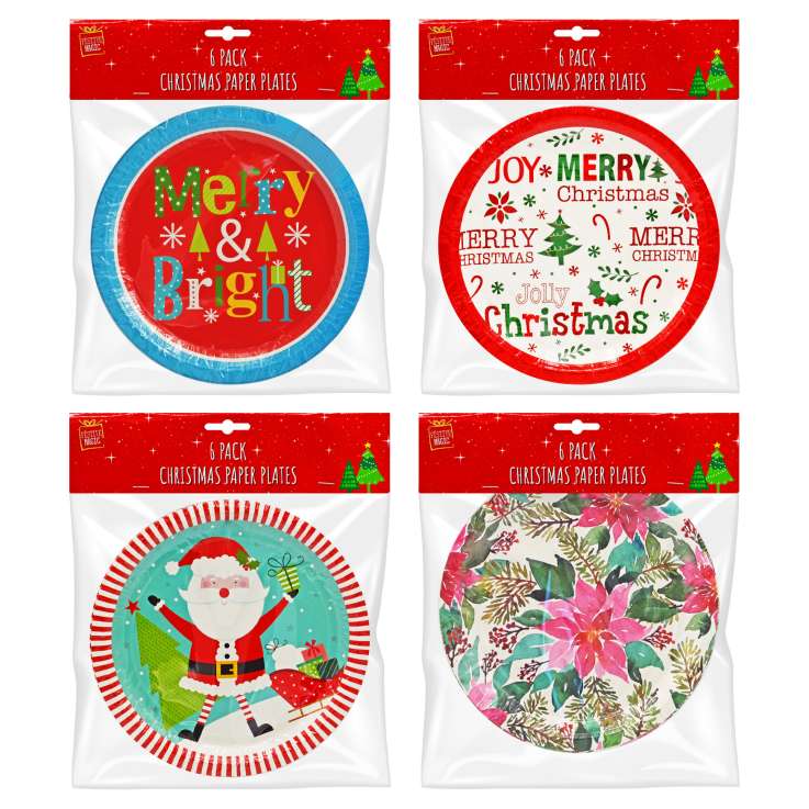 Christmas Paper Plates (23cm) 6 Pack - Assorted Designs