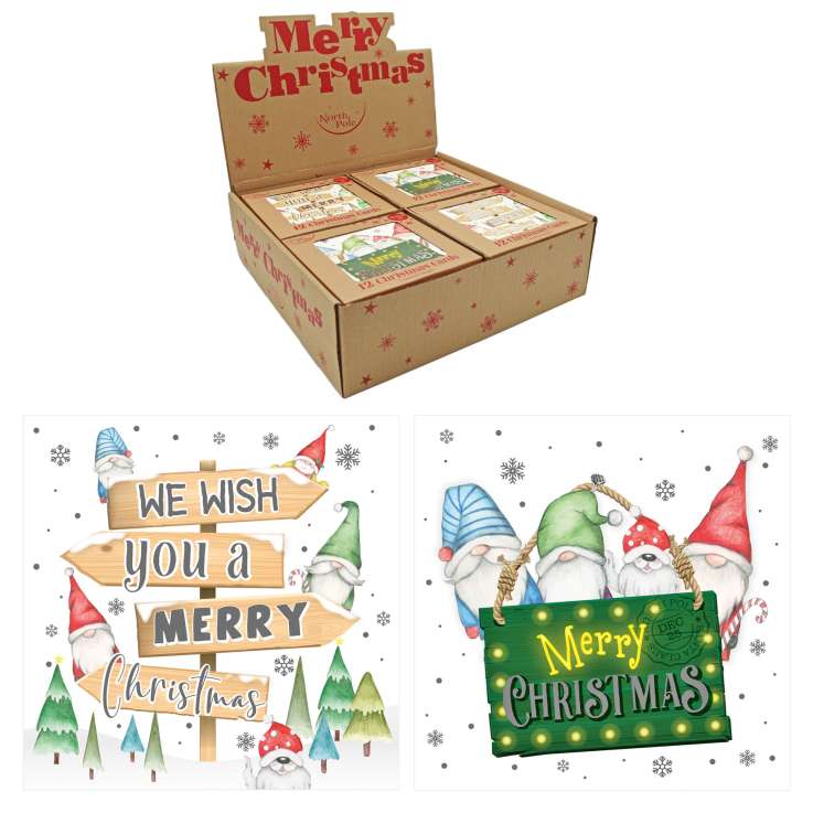 Boxed White Kraft Christmas Cards In Display Box 12 Pack - Gonk