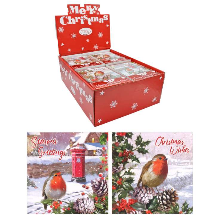 Boxed Christmas Cards In Display Box 12 Pack - Robin