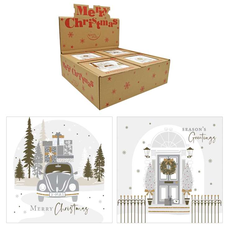 Boxed Kraft Christmas Cards In Display Box 12 Pack - Home / Car