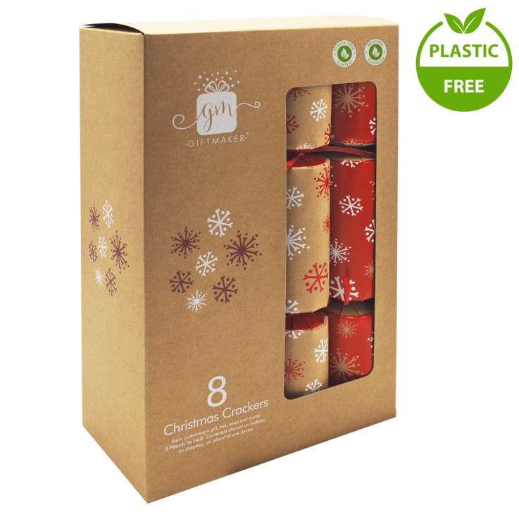 Giftmaker Christmas Crackers (12") 8 Pack - Kraft Snowflake