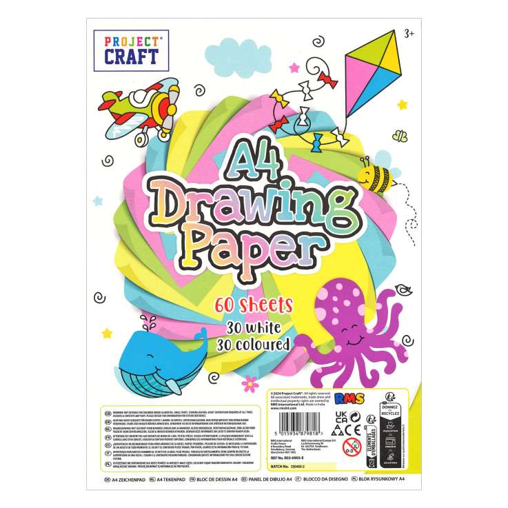 Project Craft A4 Drawing Paper (60 Sheets) - White & Coloured