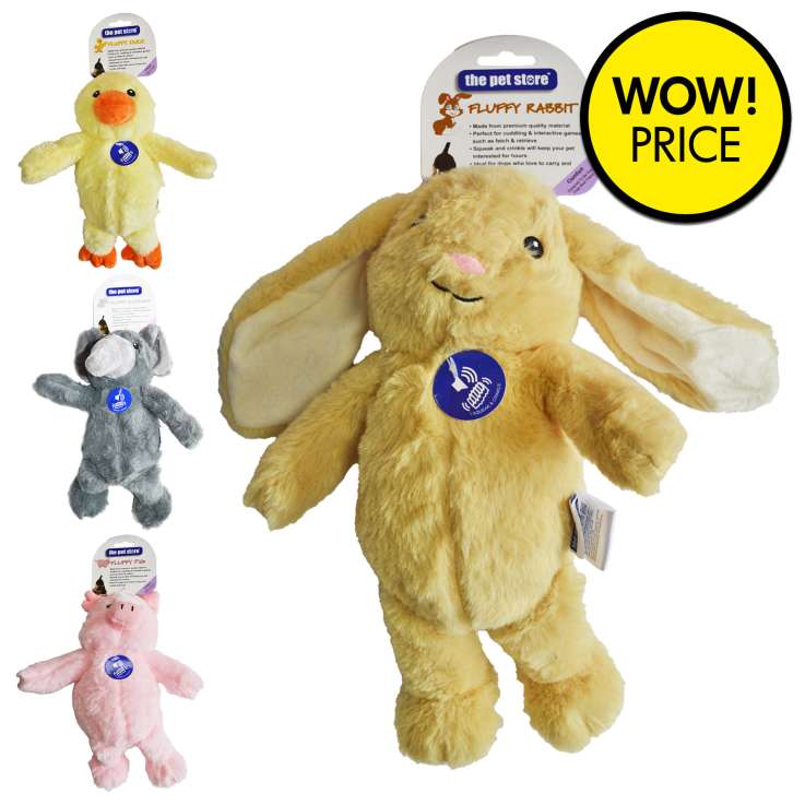 The Pet Store PREMIUM Plush Squeaky Animal Toy (30cm x 20cm x 10cm) - Assorted