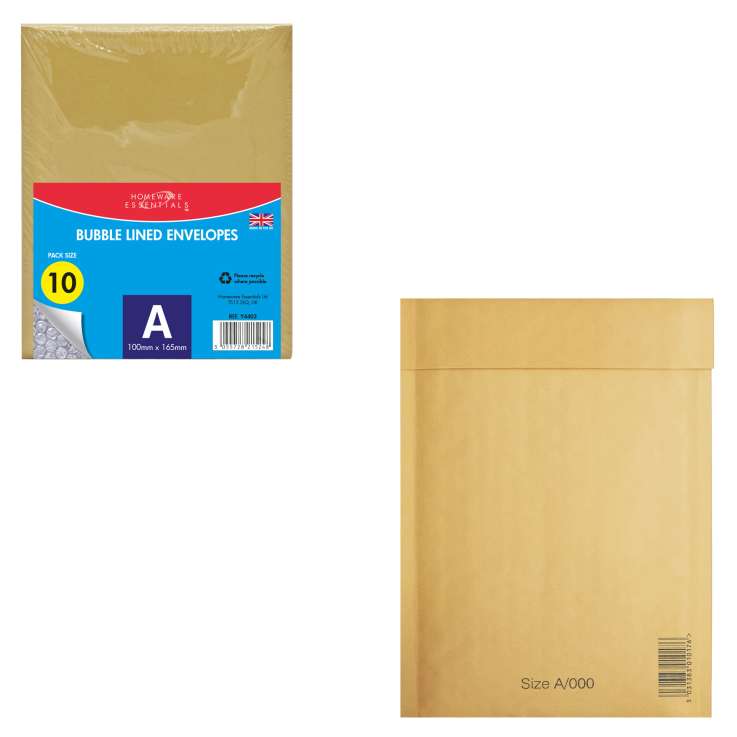 Homeware Essentials Bubble Lined Manilla Envelopes (100mm x 165mm) - Size A