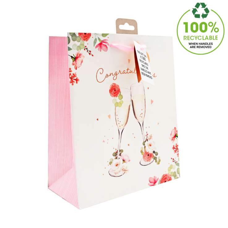 Medium Gift Bags (21.5cm x 25.5cm) - Champagne Glasses